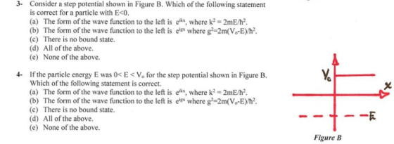 3. Consider a step potential shown in Figure B. Which of the following statement is correct for a particle with E<0. (a) The