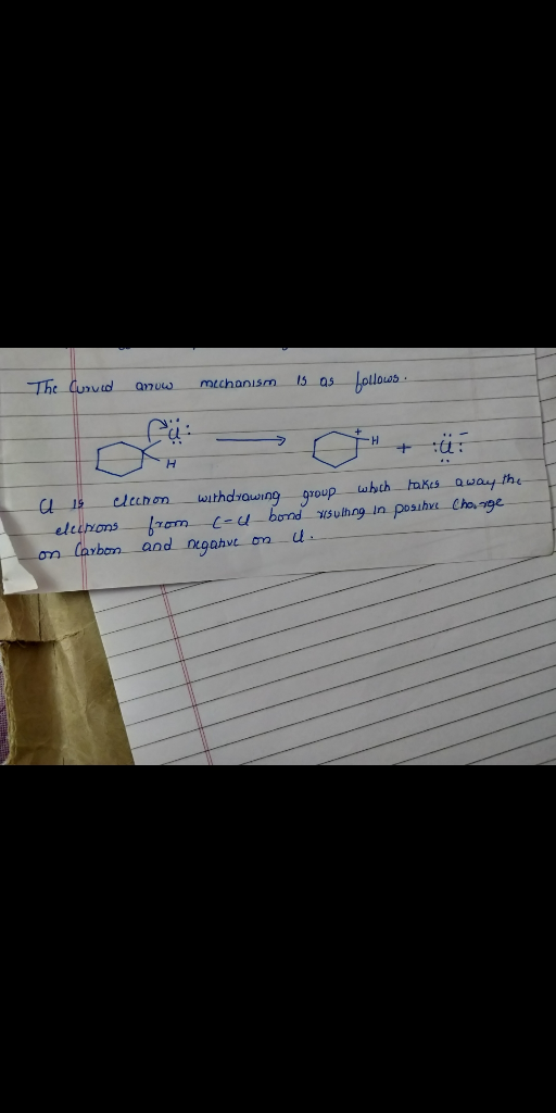 The Curved arrow mechanism is as follows a is election withdrawing group which takes away the electrons from tou bond sisuthi