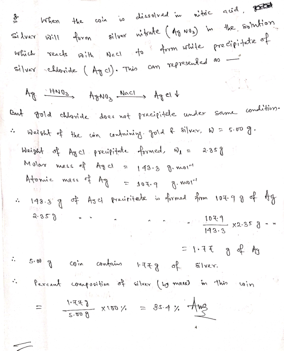 & When the coin is dissolved in nitric and good Silver will form silver intrate (Ag Noo) in the solution which reacts with Na
