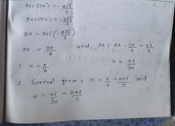 Sec (54) =- 5 Secc5a) = -33 5o = sec (23) and 52 - 5 5a = 3 - 51 = 72 = ar 30 e e tant and General = 4 forme d - 2011
