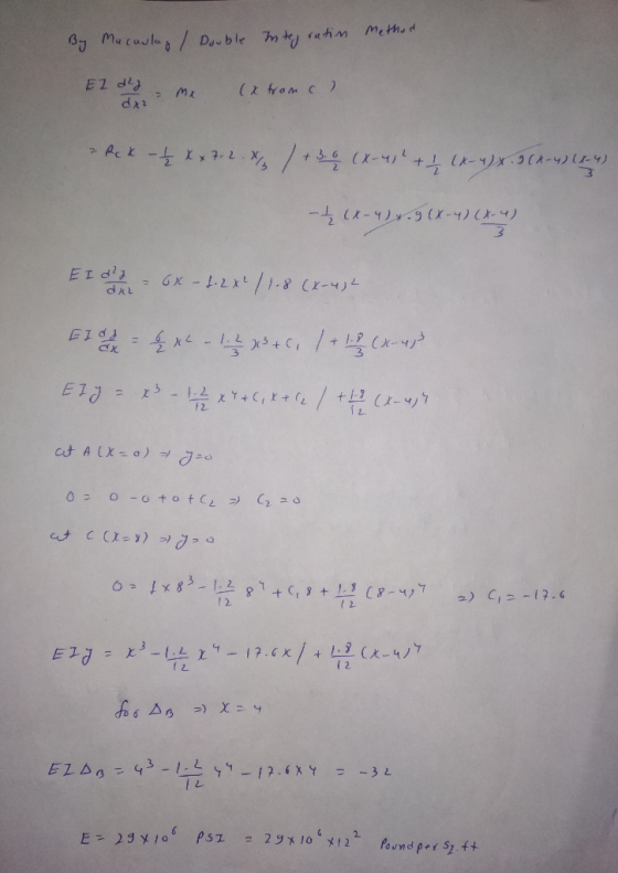 By Macaulay / Double Integration Method E de (x from a X2 Rck - x x 7. 2. & 1 / +3.0 (X-413 + 14 (x-4 x. 3 (x-4) (4) - 1 (x-4