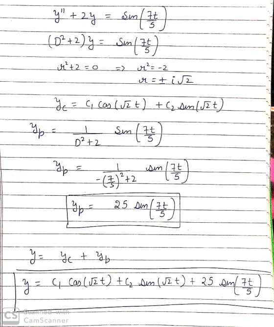 y + 2y = sm / h (D++2) y = Sum(75) r²+2=0 = - r²= -2 of-+iva y = q (as (2 t) + (2 sin(Jet) (1) سن و - 4 - t2 men (3) 25 sin/