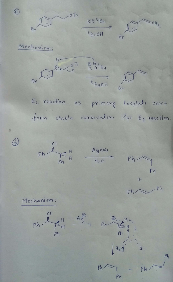 .OTS Kot By - CH2 tBu oH Mechanism: Lots of ko Bч t ButH Bn Br E reaction, as primary form stable carbocation tosylate cant