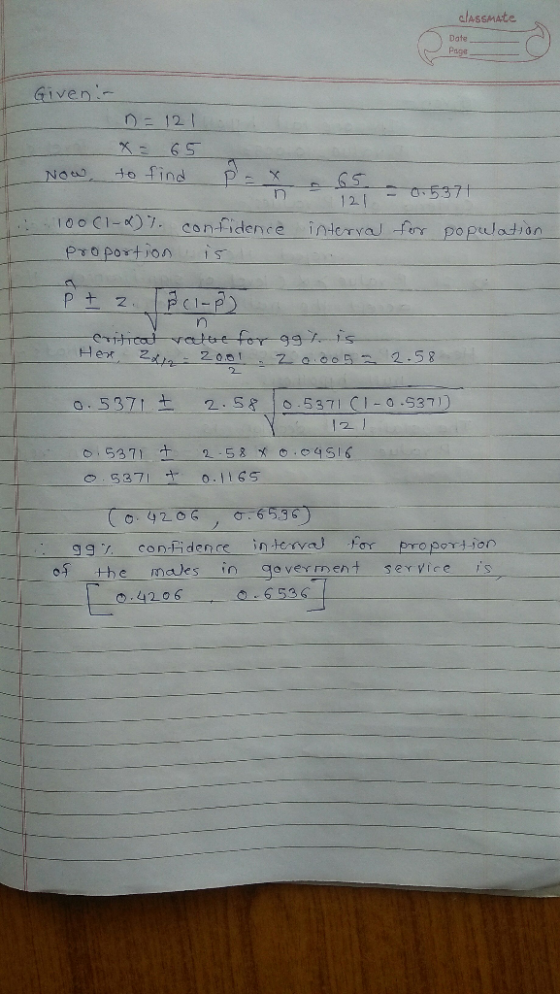 classMAte Date ive n12 2 Pro porton s 2_ .5371 O. 5371 S 0 65.36 othe males in goverrment service is 6536