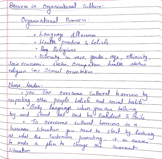 iers Barriers in Organisational cultures Organisational Barriers ! - o Language differences - Health practices & beliefs. R