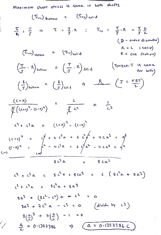 Marimum chear ctess ih same in both chaft hellow I. J D- outer diamtu olio) RE Ca Choli a) (T)tolid Hollow ToY quT Aame Sel.