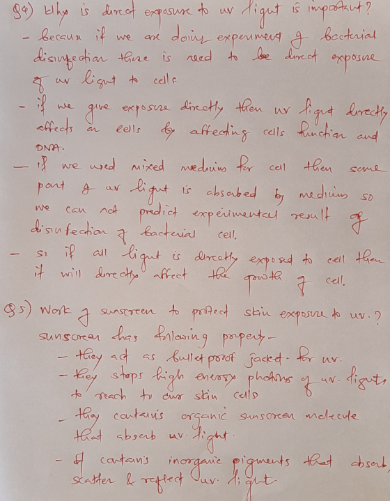 84) thy is direct exposure to ur light is important? - because if we are doing experiment of bacterial disinfection there is