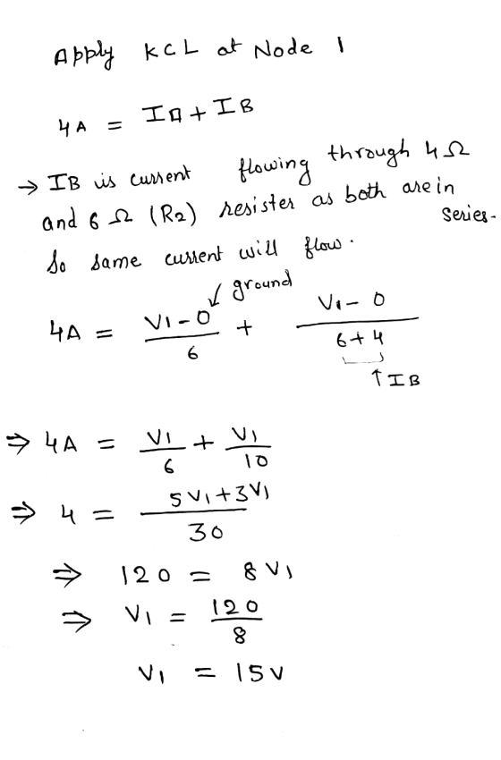 Apply KCL at Node I 4A = If+IB » IB is current flowing through us and 62 (R2) resister as both are in So same current will fl