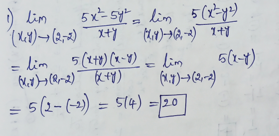 1) lim 5x²-542 lim 5 (X=42) (key)-(2,-2) xty (414)+(2,-2) X+y = lim 5(X+Y) (x-4) = lim 5(x-4) (Met), (2,-2) bety) (2,4)=(2,-2