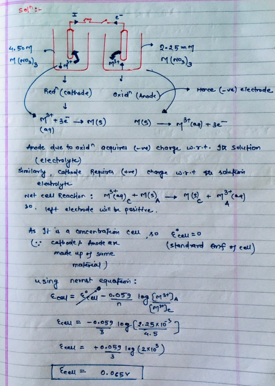 Son:- . 4.50m M (NO3)2 Q.25mm M (NO3)2 Red (cathode) oxid (Anoder Hence (-ve) electrode met + 30 (5) 99(5) 31 (ag) + 3e (29)
