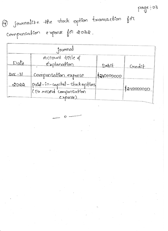 page:03 O journalize the stock option transaction for compensation expense for doad. - Date Gedit Del.-3) 2002 powinal Accoun