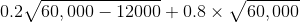 0.2\sqrt{60,000-12000}+0.8\times \sqrt{60,000}