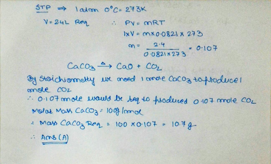 Ixv-mx 0.0821 x 273 0-10 0 .0821 X27 3 CaCO3-스-> CaO + COL snele CO2 Am3 (A)