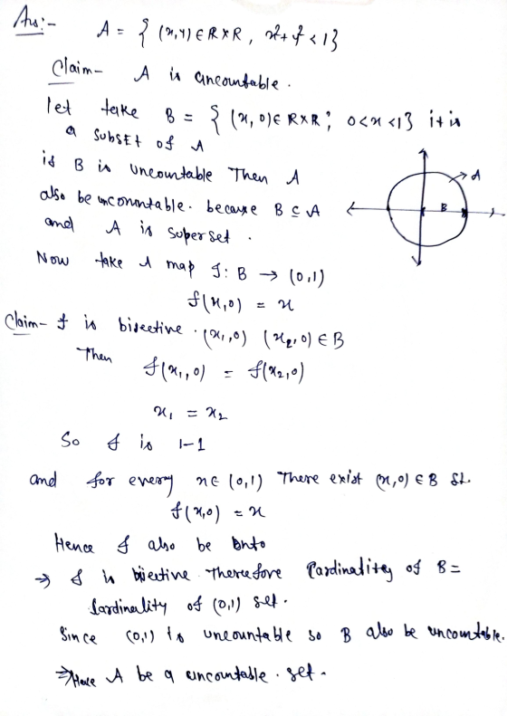 A Ars: A = {(M,V) ERYR, 18+4213 Claim A is ancontable. let take BE {(2,01€ RXR ; 0<u «13 it in a subset of A is B is uncounta