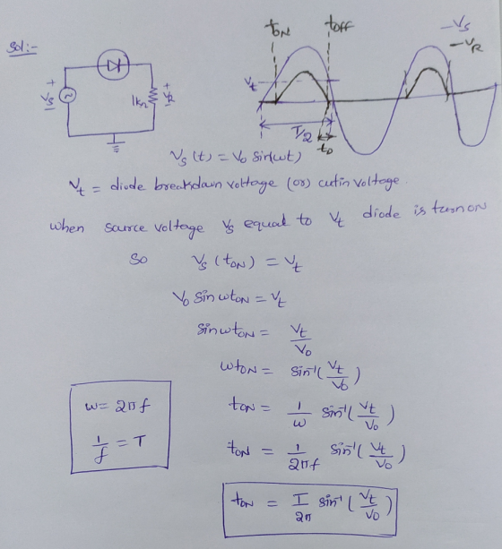 toff * Vaku Vg (t) = Vo Sirkut) 1 = diode breakdown voltage (08) cutin voltage Source voltage & equal to diode is tenon. So V