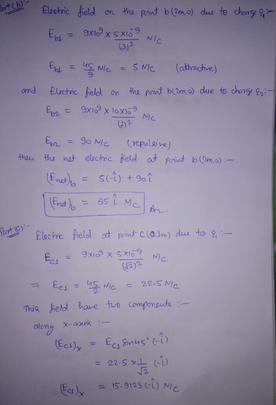 Electric field on th오 pond b (2m, o) due te chong, 2r bj us (U)2 not)b S(-1) +90 a = 12)2 2- This helod have ture componants CI 乒 15-9123CL) NIC