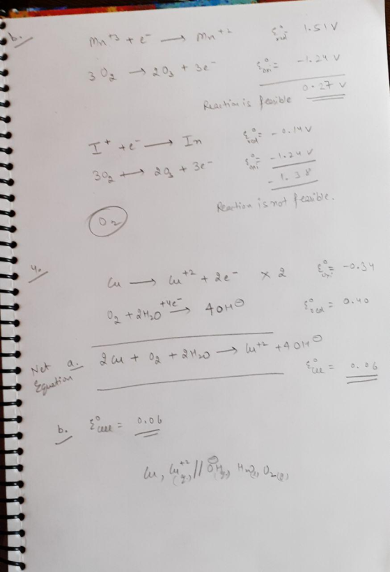 Monte Mut 302 203 + 3e sit 1.51V : -1.2.4 V 0.27 v Reaction is feasible It te In & -0.14 303 +129 + 3e- lozu v Reaction is no
