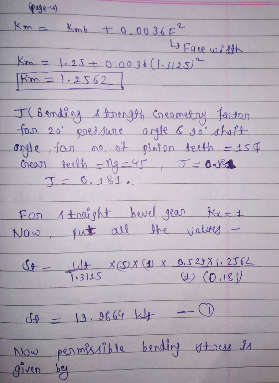 page-u) km - Kmb to,00 3.6F² 4 Face width km = 1,25+ 0.0036 (1.3125) ² km = 1.2562 1 J (Bending strength Geometry factar for