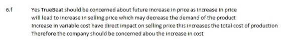 6.f Yes TrueBeat should be concerned about future increase in price as increase in price will lead to increase in selling pri