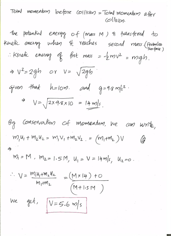 Yeadhes second rnass .(Frcml» given that h=low, and 929.8 Mk2 ラ Mt1S M
