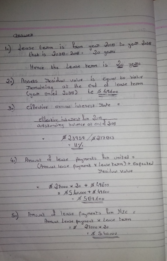 answes 20 years 1.) Lease term is from year Dole to year Qoze nt that is 2030. 2016 : Hence the Lease term is 20 years equal