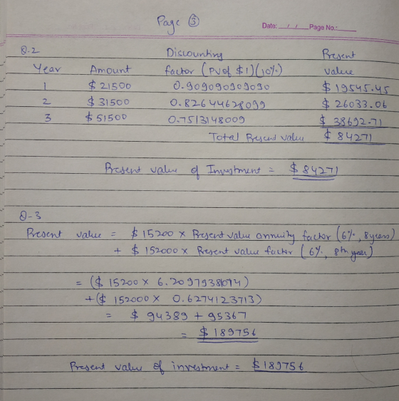 Paye Date: .Page No.: 3-2 Disiounhny fautor (Pvel tio) O.90909030030 0.826 4462o OTS1314800 Preuent Yeav Amount $21500 $31500