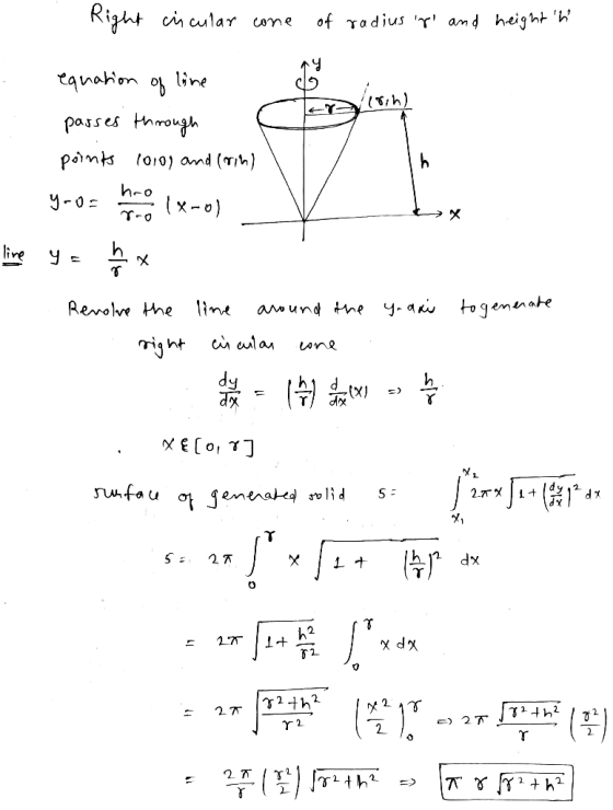 Right circular cone of radius r and height n go (rin) equation of ine passes through points 1010) and (rin) hro y =o= r-o
