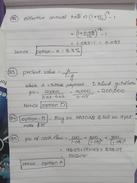 2 en effective annual rate ») (1 +%) Hence = 1:083-1 = 0.083 option - A : 8.3%) 23 present value =A Joj is intust go inflatio