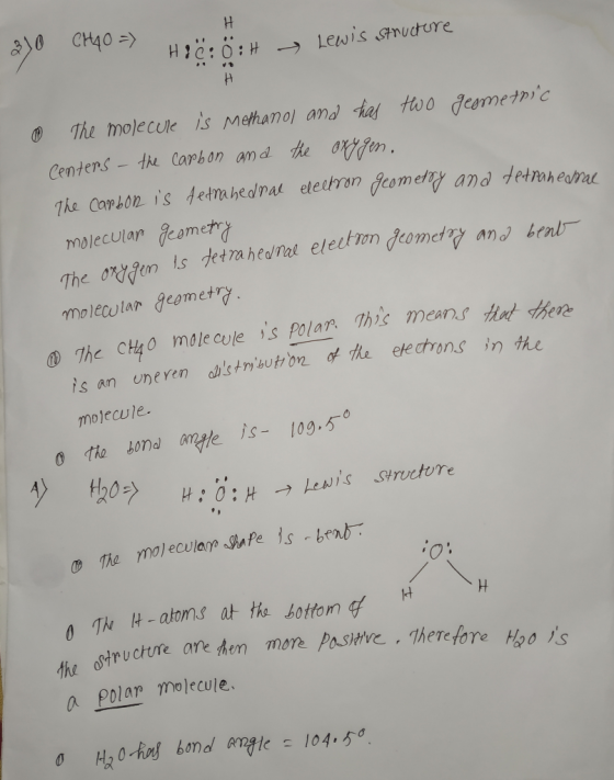 370 CHAO = HieröiH - Lewis structure 0 The molecule is methanol and has two geometric centers - the carbon and the oxygen. Th