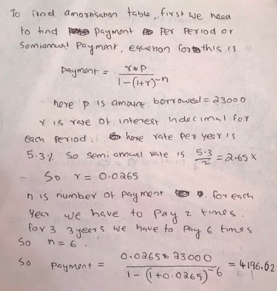 To find amortisshion table, first we need to find payment per period or Semiannus! Payment, equenon fort this is a payment =