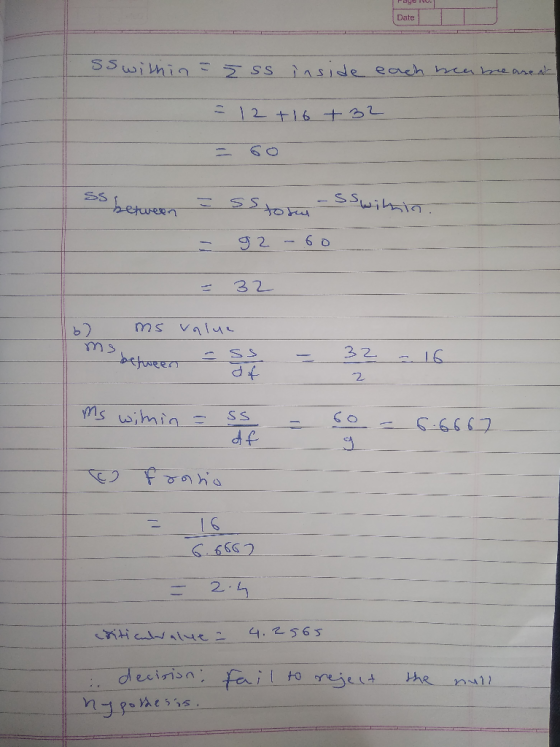 Page . Date ss within = 5 ss inside each teatre are all - = 12 + 16 +32 ss between = s tory - sswithin. - 92 -60_ = 32 b) ms