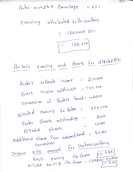 Portes ownship Percentage = 65%. Earning attributed to per company 188000x 65%. F 122.2007 Porters earning and shares for el