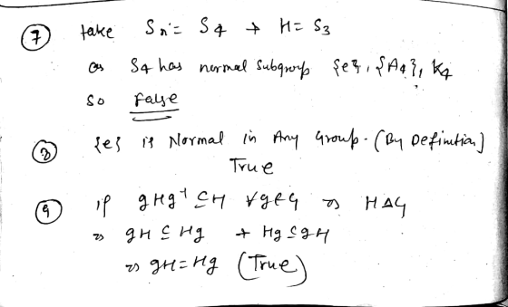 Ô @ take Soir Sq H= S3 as so has normal subgroup {e} , {Ad}, ki so false ses is Normal in Any Group - (By Definition) .. . Tr
