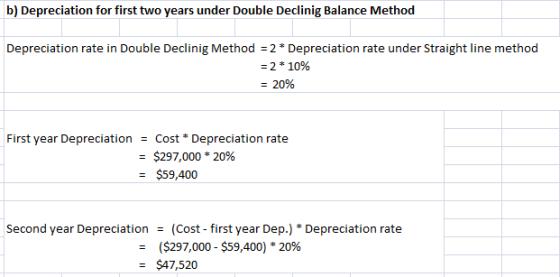 b) Depreciation for first two years under Double Declinig Balance Method n rate in Double Declinig Method 2 Depreciation rate