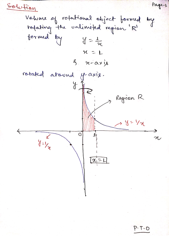 solution Page 1 Volume of rofational object formed by rotating the onlineted region R y=4 h formed by n -L & araxis rotated