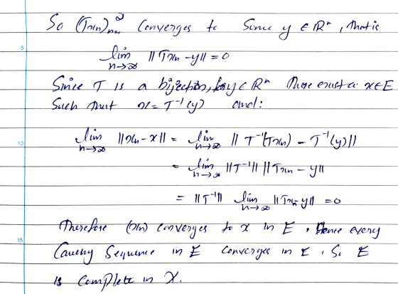 Converges to Some So Orinnar lim Ilu -yll=0 y E IR, that is 5 n-D Since I s Such that a bijeckis, Loge R Mege euusta XEE 01