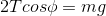 2T cos phi = mg