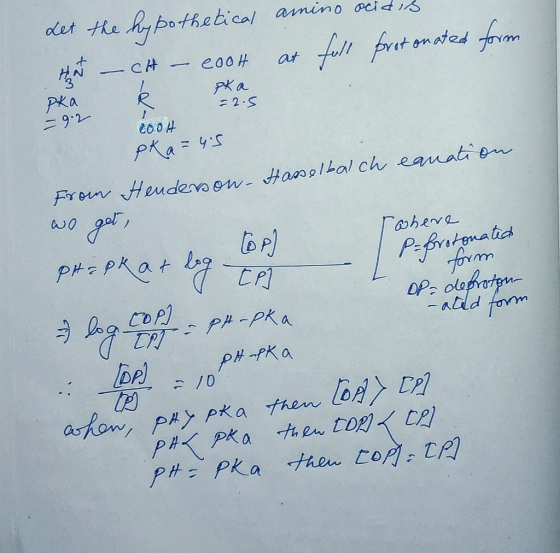 Let the hypothetical amino acids that – CH – Coot at full forotonated form pka ķ the pk a = 2.5 pka -92 coolt us pka = 45 Hen