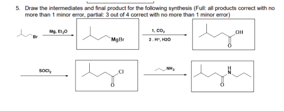 5. Draw the intermediates and final product for the following synthesis (Full: all products correct with no more than 1 minor