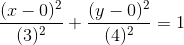 \frac{(x-0)^2}{(3)^2}+\frac{(y-0)^2}{(4)^2}=1