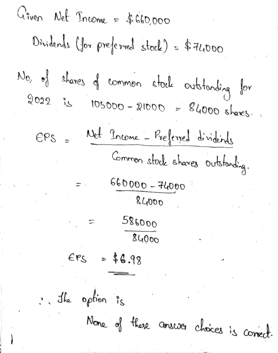 Given Net Income CGD,000 Didends Cfor prefermd stock) = $7400 Jor No, shaves d Common g4000 shaes 2022 is 05000 2IDOD Prefene