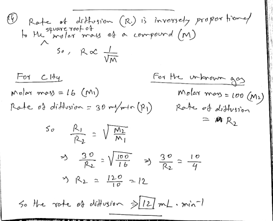 4 proportional to in square roof of Rate to the • of diffusion (R.) is inversely moler mass of a compound (M) So, ra 1 1 2 -