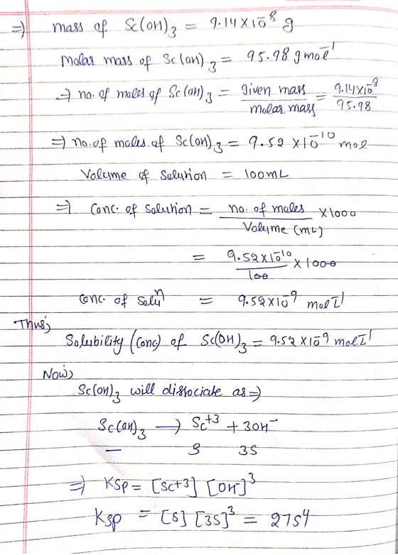 mass of Selon)z = 9.14X10 g Malar mass of 30 (91) a= 95.98.gmoć no of males of Sc(on)= given mass 9.144162 molar mase 95.98 -