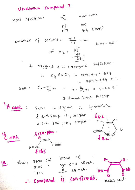 Unknown compound? Mir abundance Mass spectrum 116 100 4.4 (mt) 4X12 - 48 number of carbons = 4* = 4 * my hart | 10 M7 m2 48 6