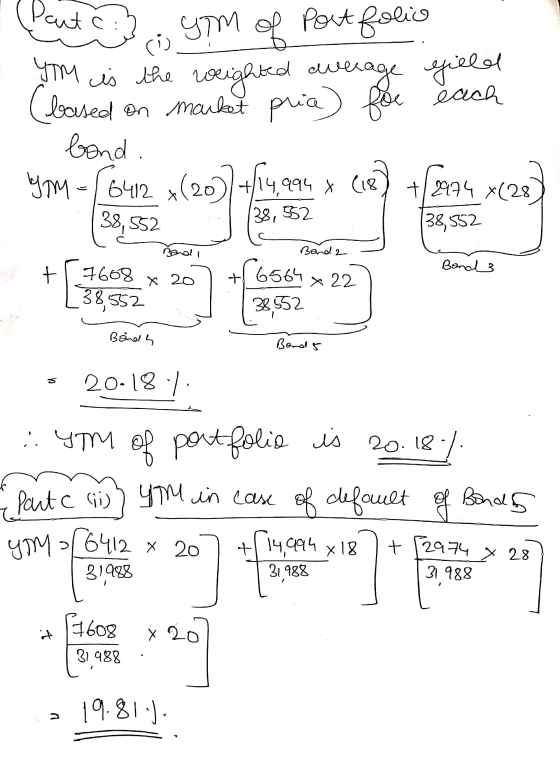 « o что ее + gього YTM is the weighted average (based on market price) for yield each bond. yom=16412 1994 x (18) +12974 x(28