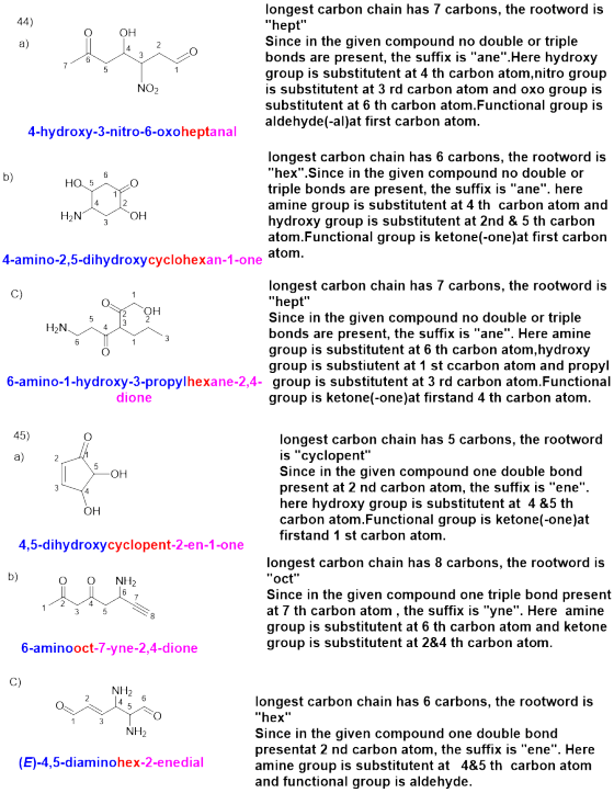 44) 0 OH OH 14 5 longest carbon chain has 7 carbons, the rootword is hept Since in the given compound no double or triple b