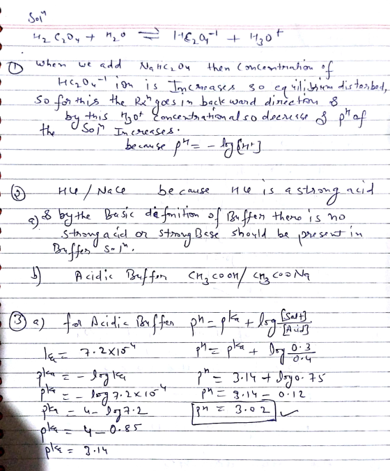 4₂ C0y + 4₂0 7 HEQ + Hoot • To when we add Nahcou then concentration of - HG ou ion is Increases so equilibrum distonbod, . S