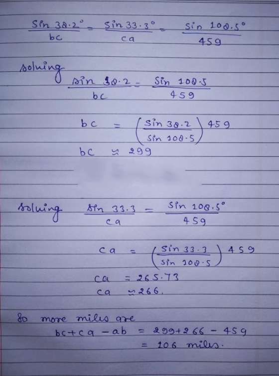 sin 33.3° Sin 30.2° bo sin 100.5° ca 459 solving sin 20.2 bc Sin 100.5 459 bc sin 38.2 459 ( Sin 108.5 7 299 bc solving sin 3