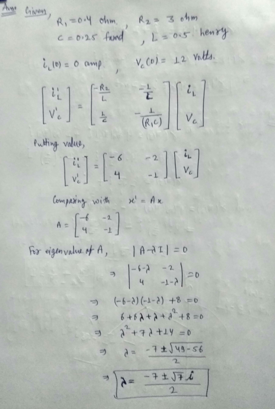 Criven, R=0.4 ohm 20125 found R2 = 3 ohm L = 0.5 henry ů, 10) = 0 amp V. Col = 12 volts. •Ra L --- 4 E M. - (RIC) Ve Putting