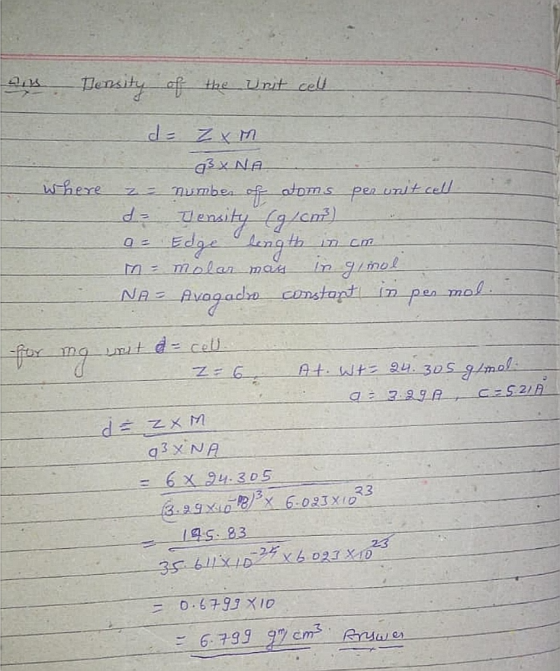Ain Density of the Unit cell where de zx M a3X NA a number of atoms per unit cell dz__Density (g/cm) a = Edge length in cm in